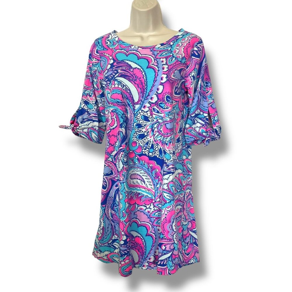 Lilly Pulitzer Preston Dress Size S Pink Tropics Mermaid's Call Pima Cotton Knit